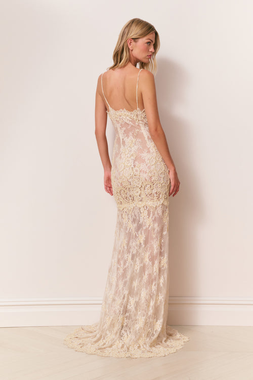 Noira Lace Pearl-Embellished Gown