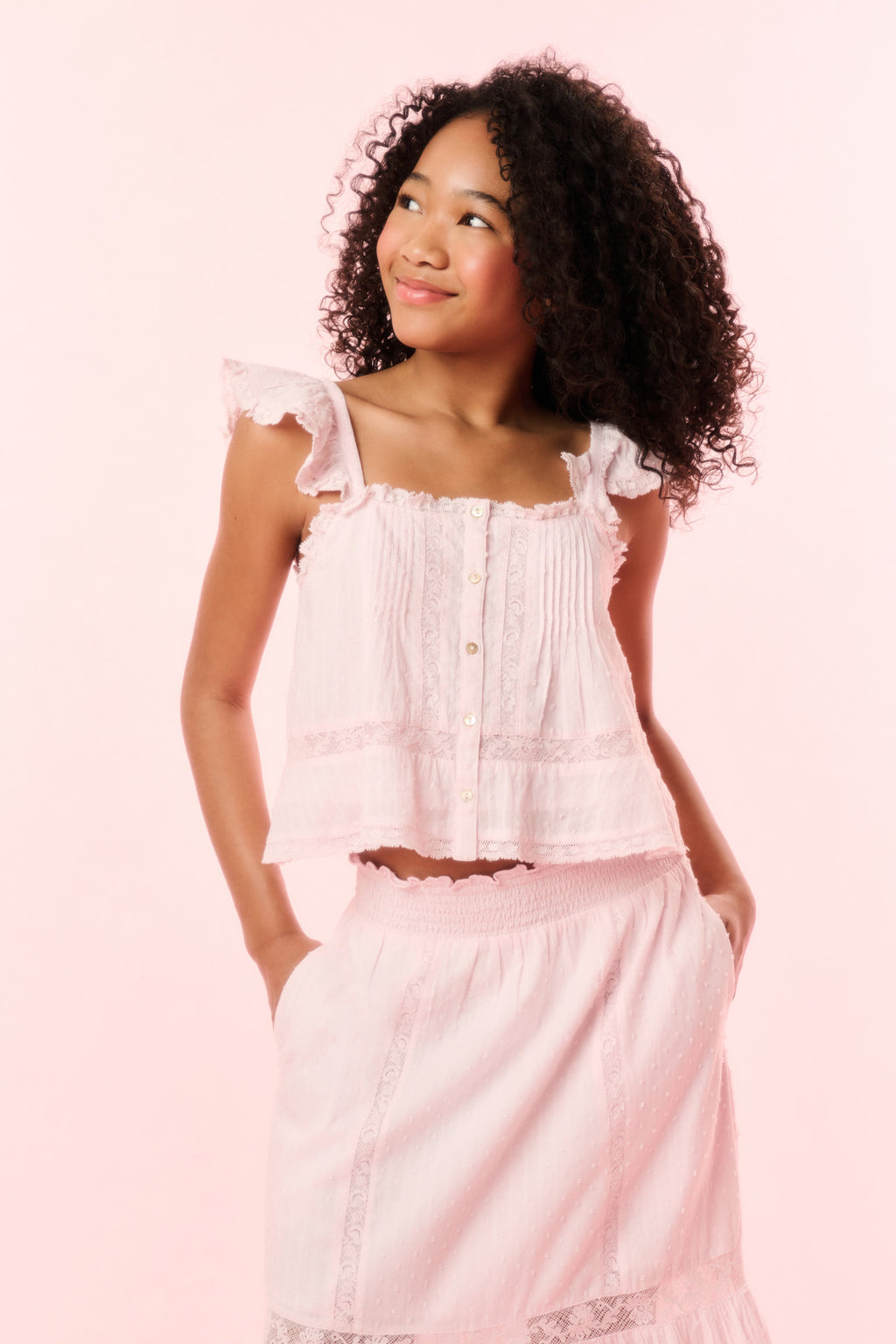 Norabel Cotton Lace Trimmed Top