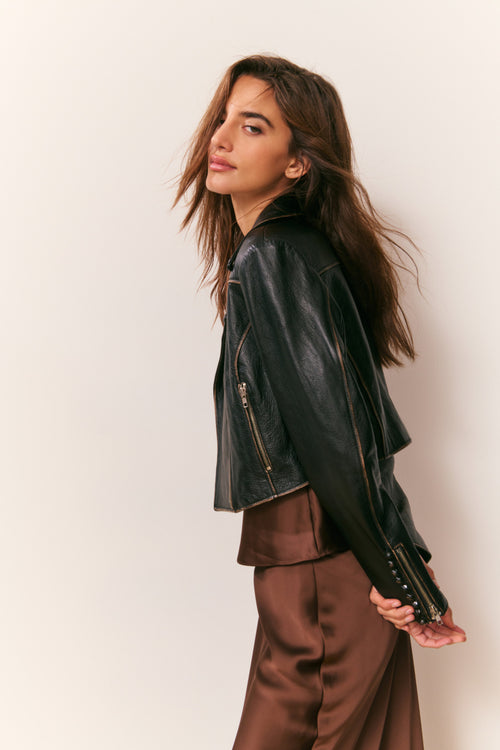Nyssara Distressed Leather Jacket