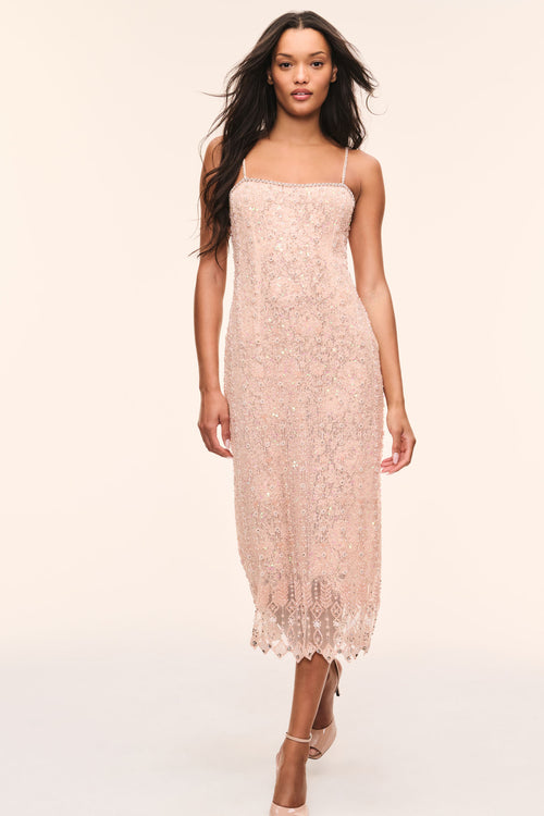 Olandria Beaded Lace Midi Dress