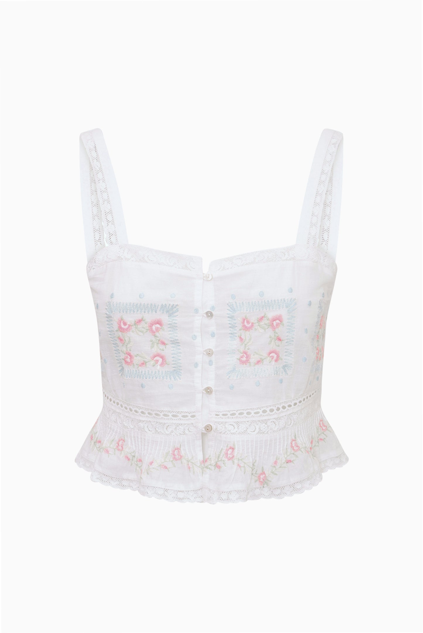 Floral Embroidery Lace Square Neck Sleeveless Crop Top