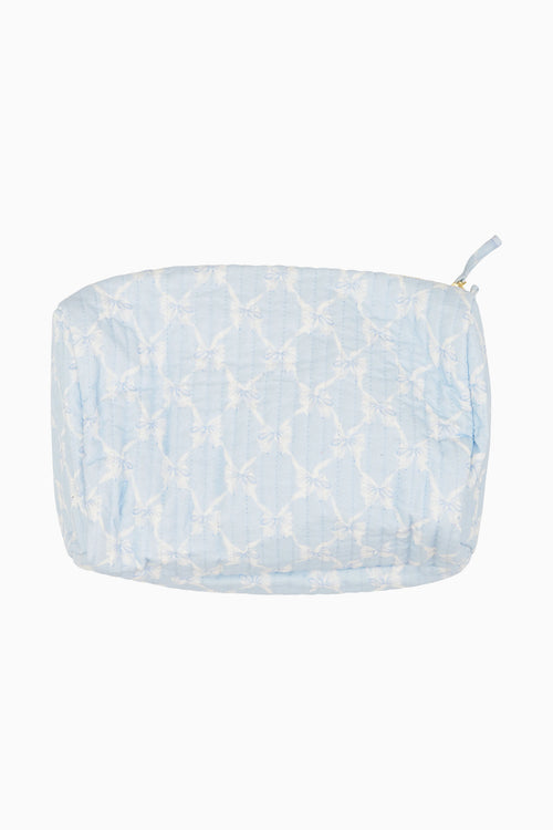 Light blue patterned pouch on a white background