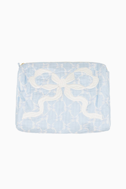 Light blue pouch with a white snake design on a white background