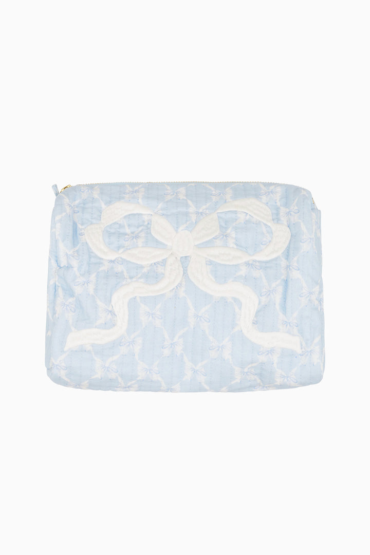 Light blue pouch with a white snake design on a white background