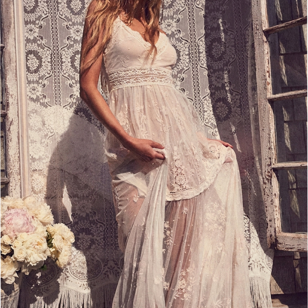 boheme lace dress Valmy Embroidered Tulle Maxi IVORY / 8 Size:M (9/25) The flowing Game Day Dresses & men's clothing