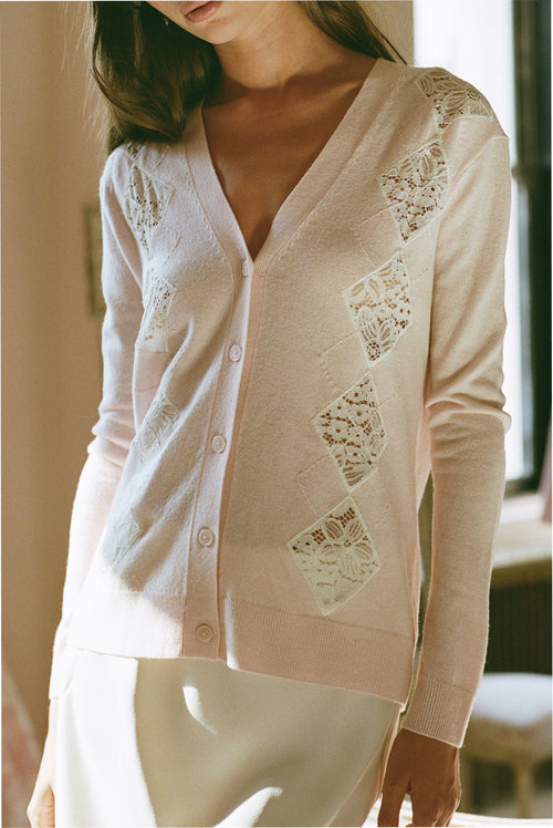 Ismeria Cashmere Argyle Lace Cardigan