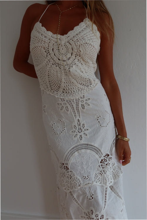 Veyla Crochet Eyelet Maxi Dress