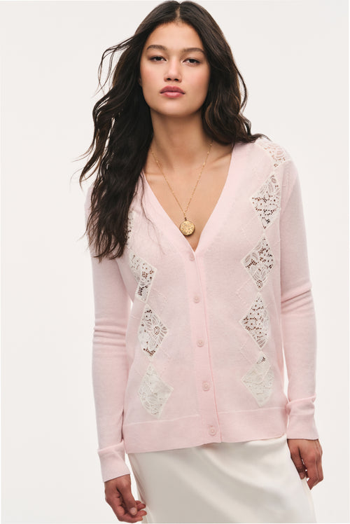 Ismeria Wool Argyle Lace Cardigan