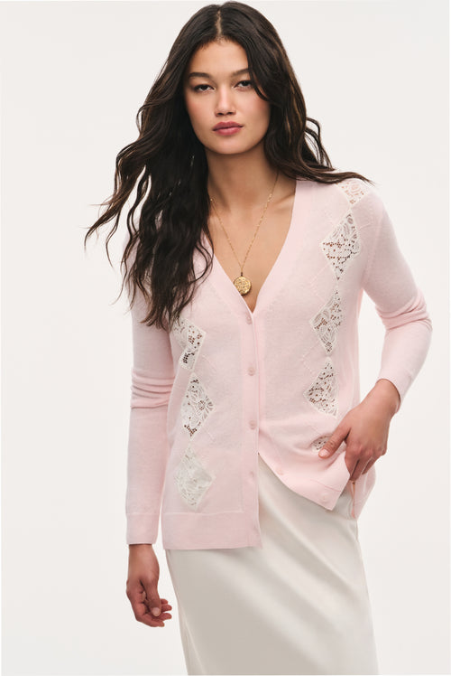 Ismeria Wool Argyle Lace Cardigan
