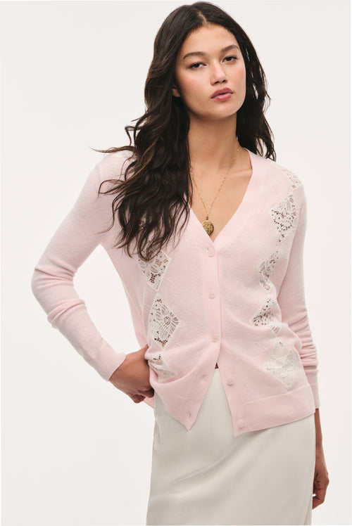 Ismeria Wool Argyle Lace Cardigan