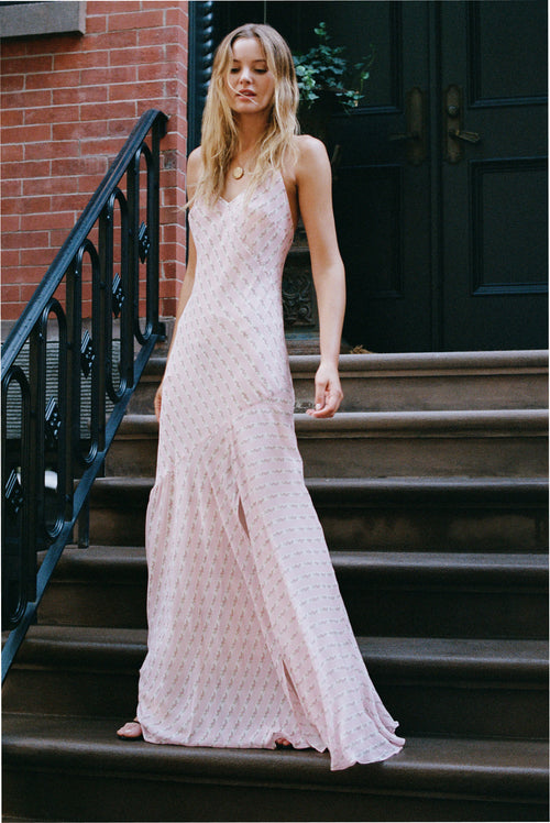 Carella Silk Floral Stripe Maxi Dress