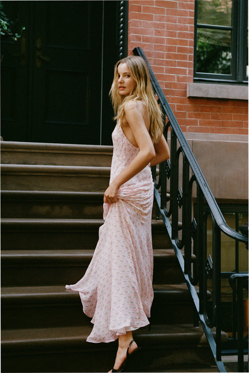 Carella Silk Floral Stripe Maxi Dress
