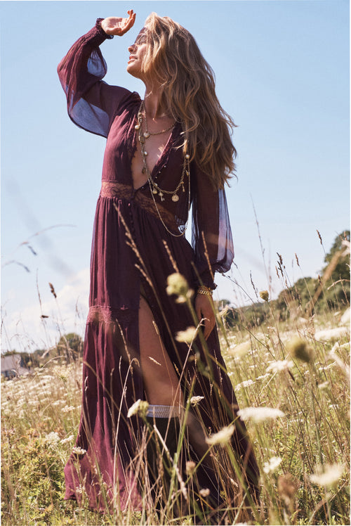 Vionara Sheer Silk Maxi Dress