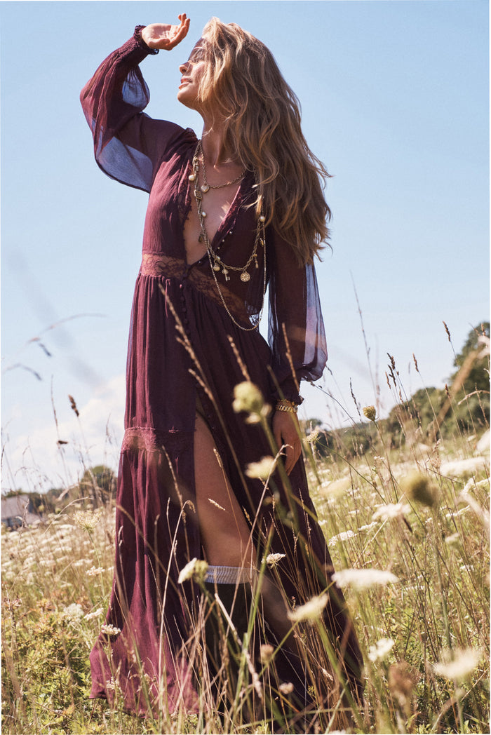 Vionara Sheer Silk Maxi Dress