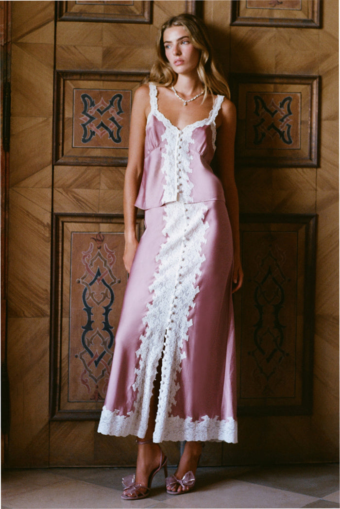 Tirelle Satin and Lace Maxi Skirt