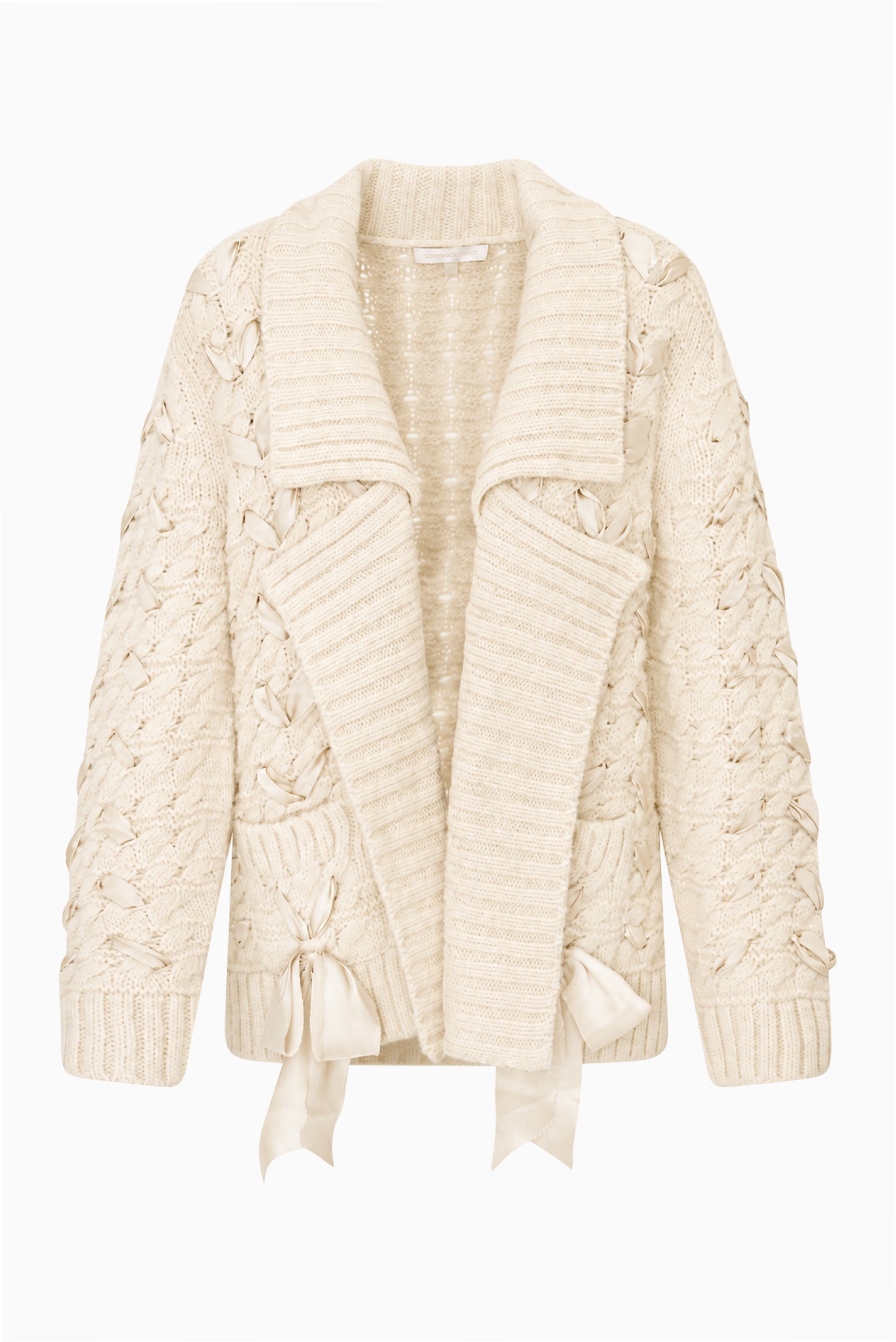 Alpaca Bow Shawl Collar Long Sleeve Cardigan | LoveShackFancy