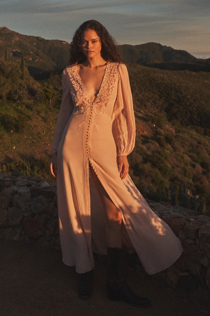 Lina Silk Lace-Trimmed Maxi Dress