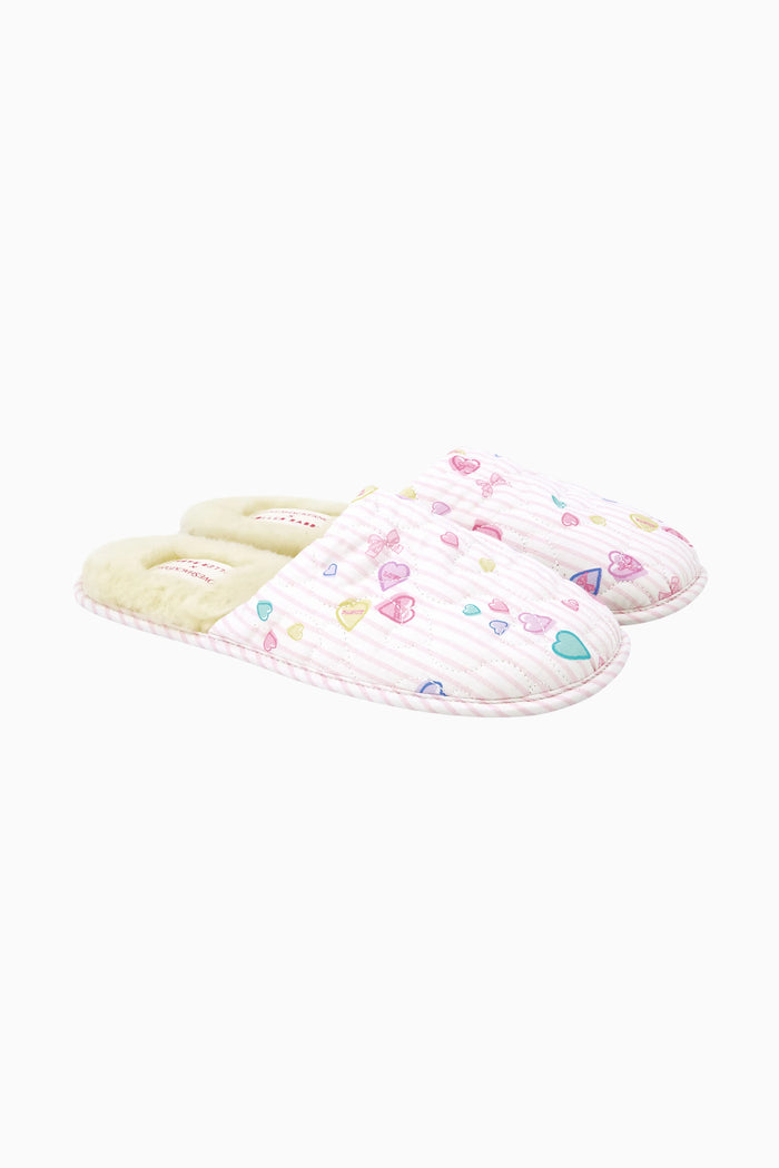 LoveShackFancy x Roller Rabbit Candy Heart Stripe Quilted Slippers