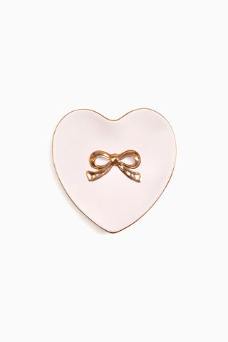 Heart-shaped ring dish with gold bow and smooth PROPER PINK finish