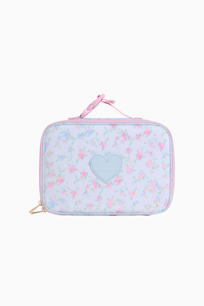 Light blue pouch with pink heart and floral pattern on a white background - Customized