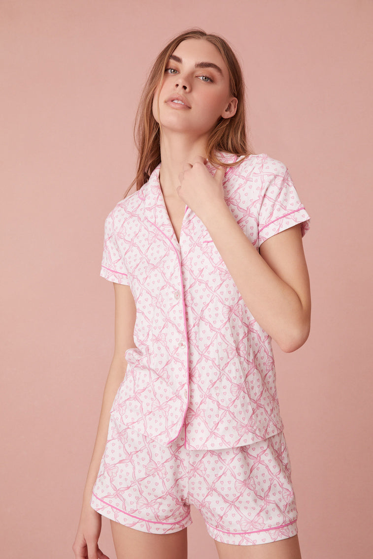 Roller Rabbit x LoveShackFancy Baby Bow Hearts Women's Polo Pajama