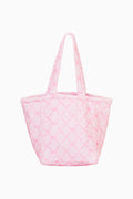 Pink bow print large tote bag against a white background