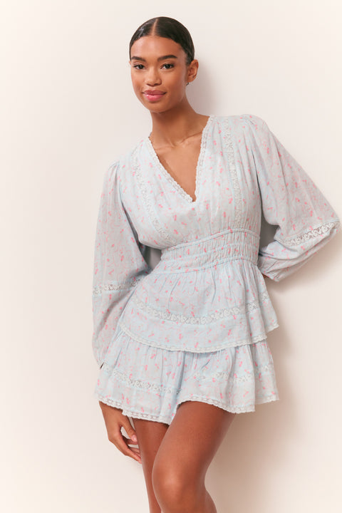 long sleeve light dress LoveShackFancy - Rosamina Cotton Mini Size:4XL (22) on style with lots Long Satin Prom Dress neckline: asymmetrical