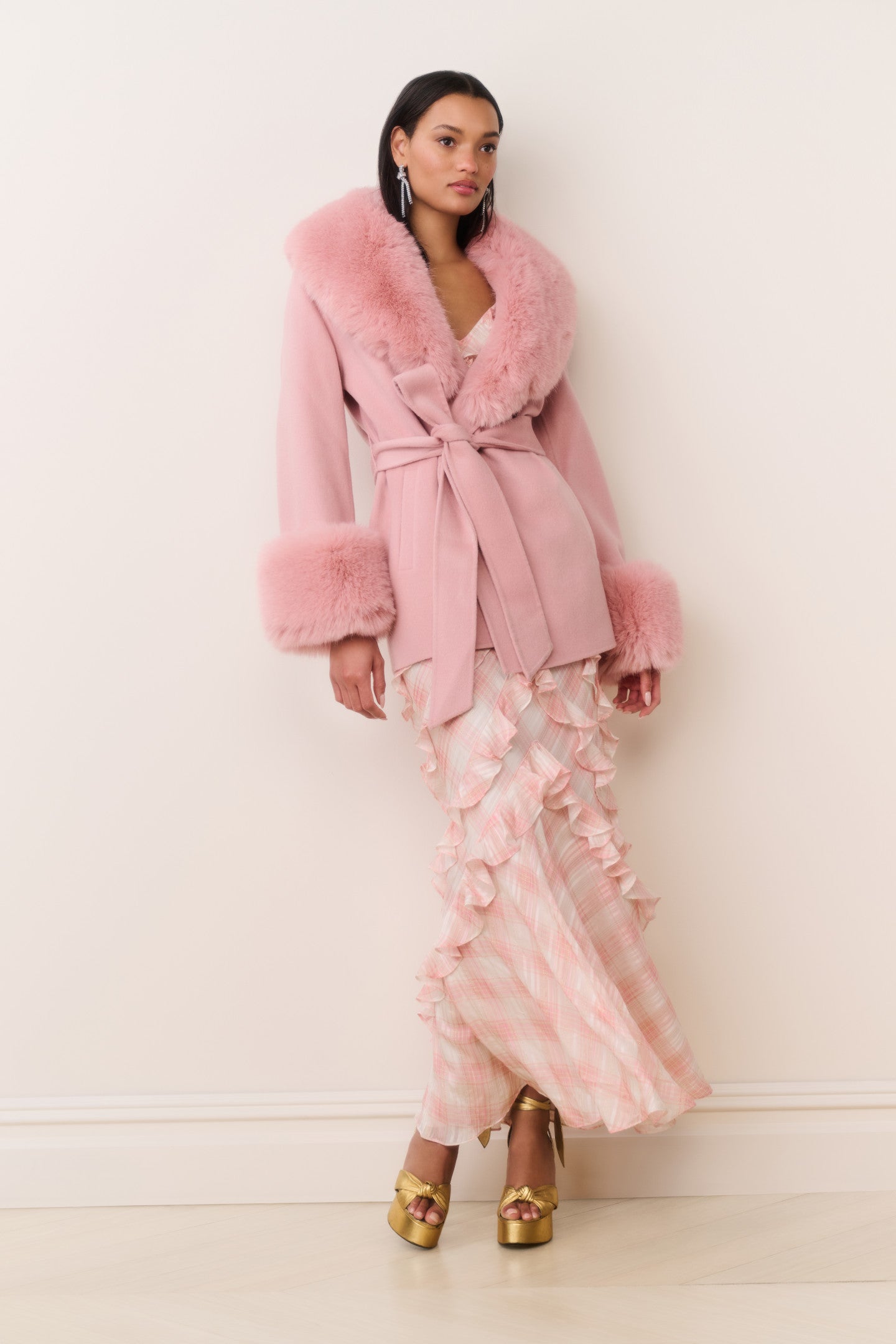 Rosen Faux Fur Wool Wrap Coat