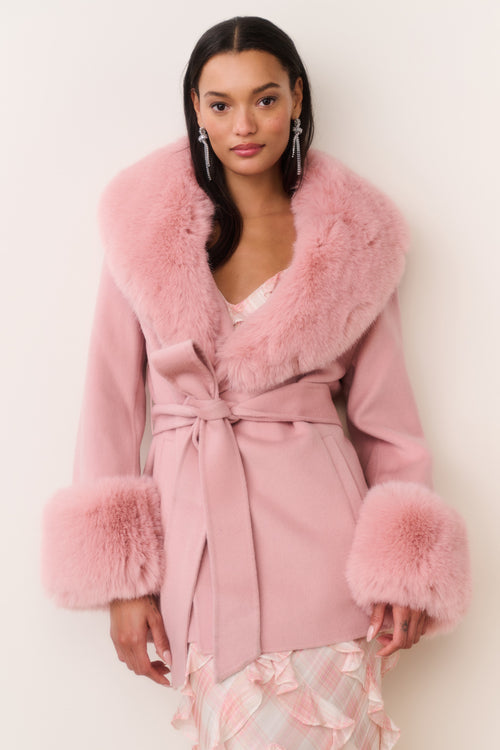 Rosen Faux Fur Wool Wrap Coat