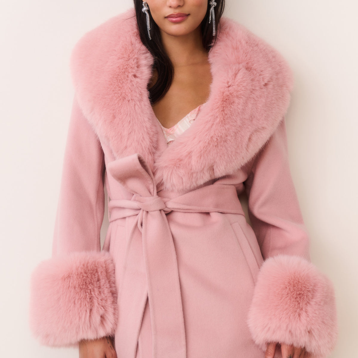 Rosen Faux Fur Wool Wrap Coat