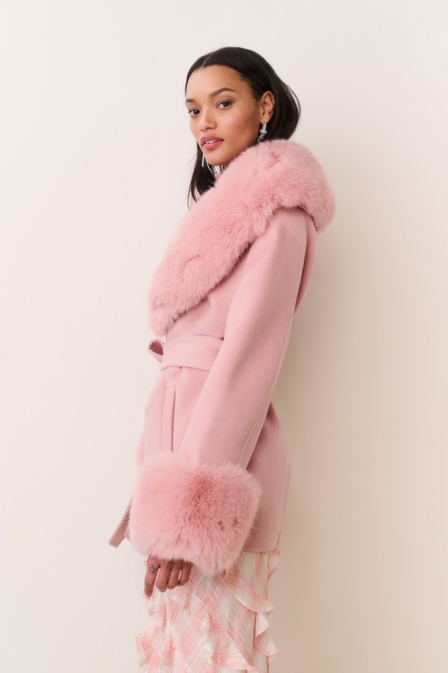 Rosen Faux Fur Wool Wrap Coat