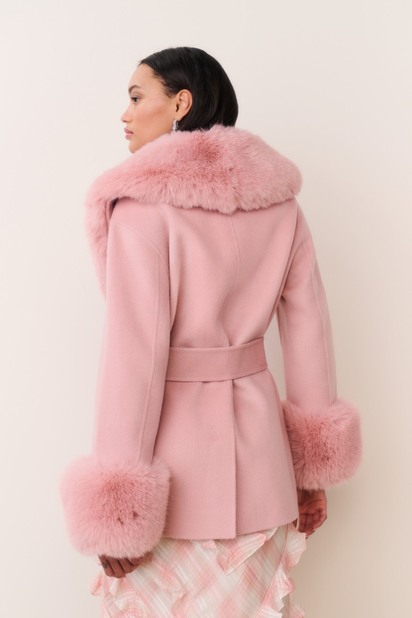 Rosen Faux Fur Wool Wrap Coat