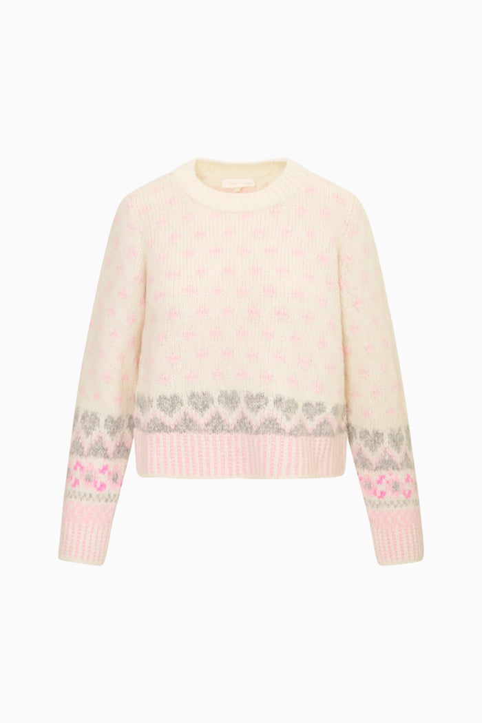 Cream-colored sweater with floral pattern on a white background