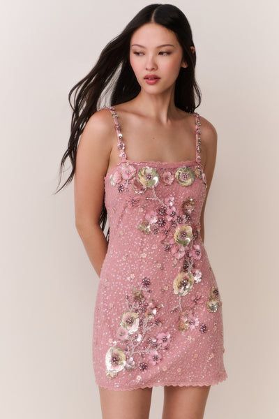 Rosmara Sequin Floral Mini Dress