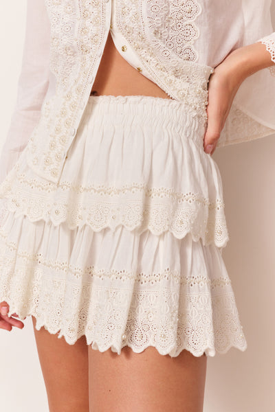 Ruffle Mini Pearl-Embellished Skirt