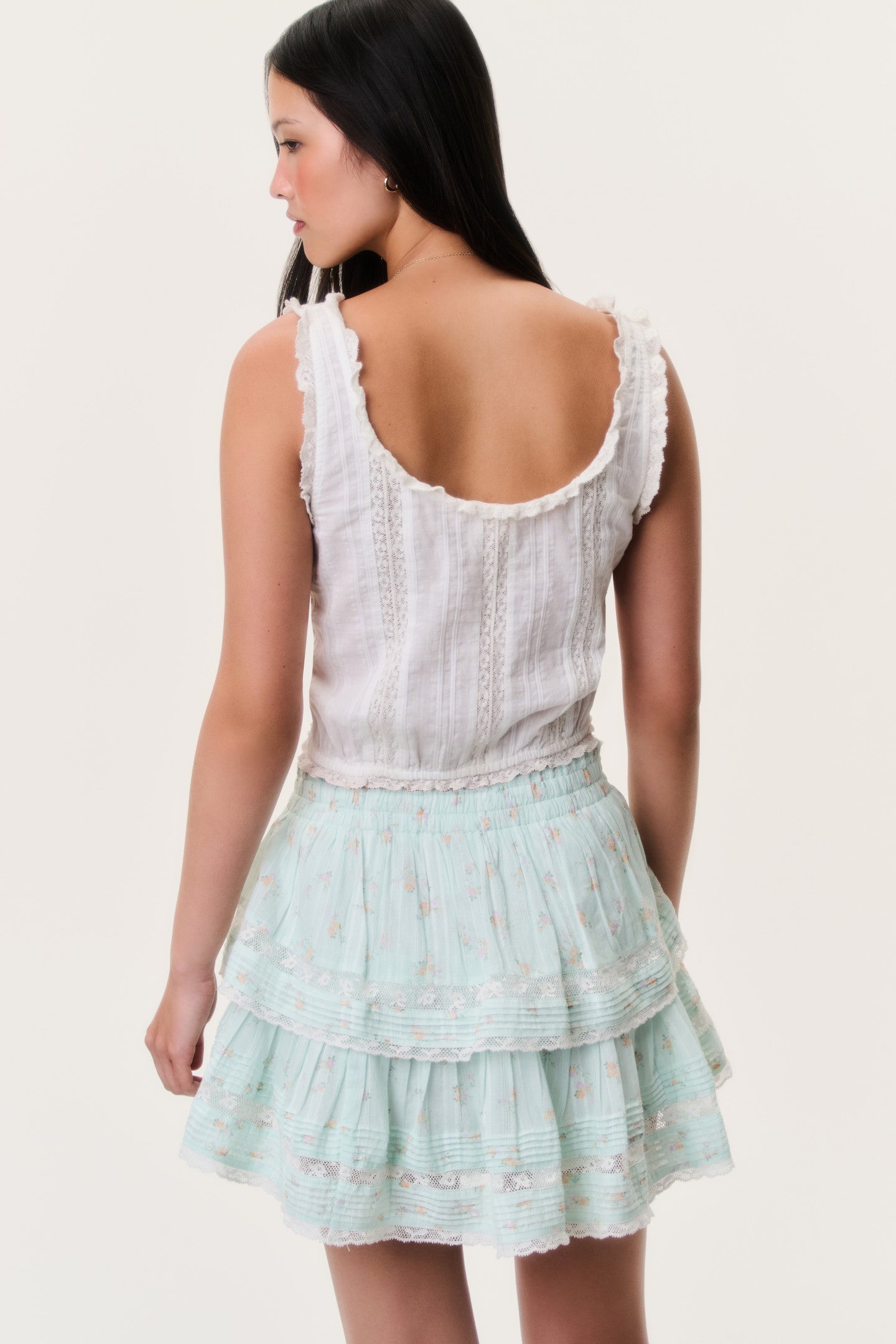 Floral Tiered Lace Trim Mini Ruffle Skirt | LoveShackFancy