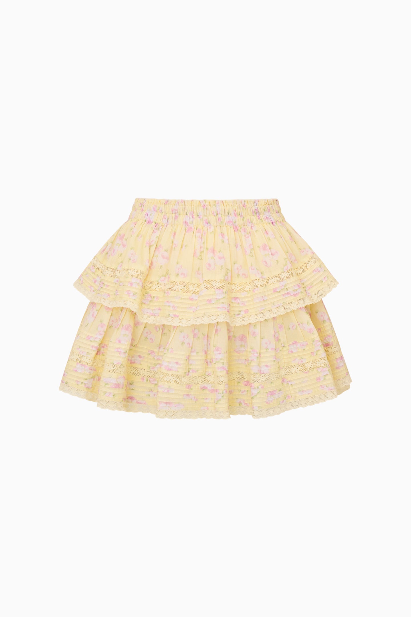 Floral Lace Smocked Tiered Ruffle Mini Skirt | LoveShackFancy