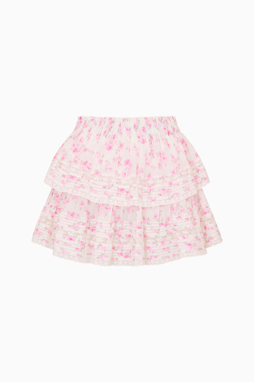 Two-layered pink floral skirt on a white background