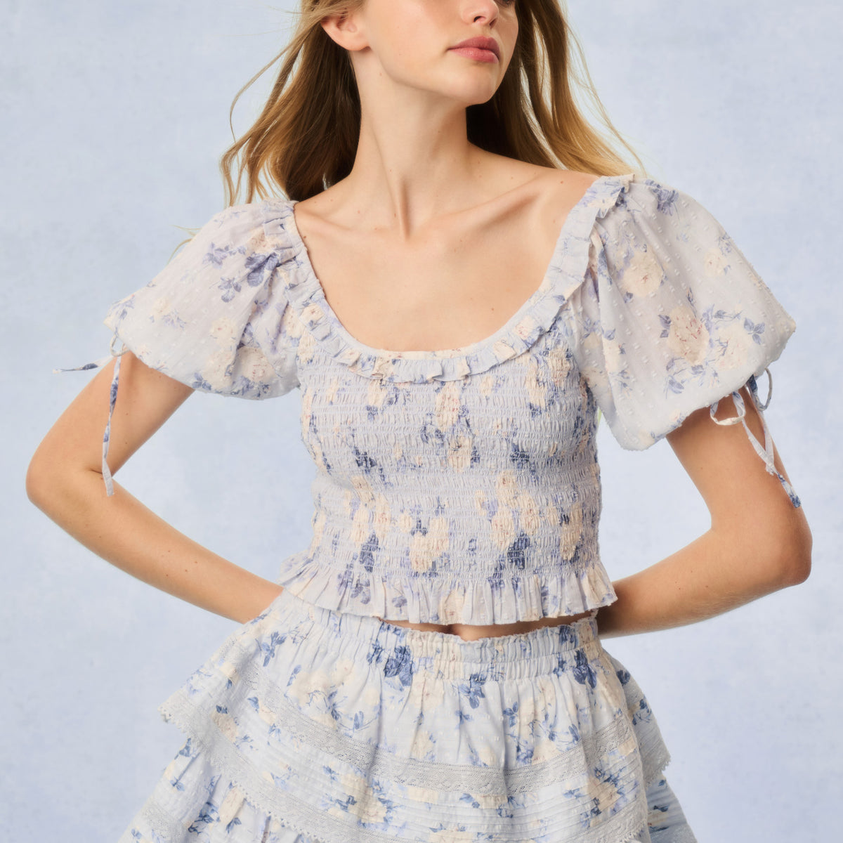 Signature Fragrance Print Ruffle Mini Skirt- Women's Skirt Sets