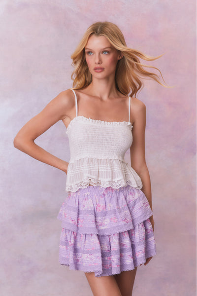 Signature Fragrance Print Ruffle Mini Skirt- Women