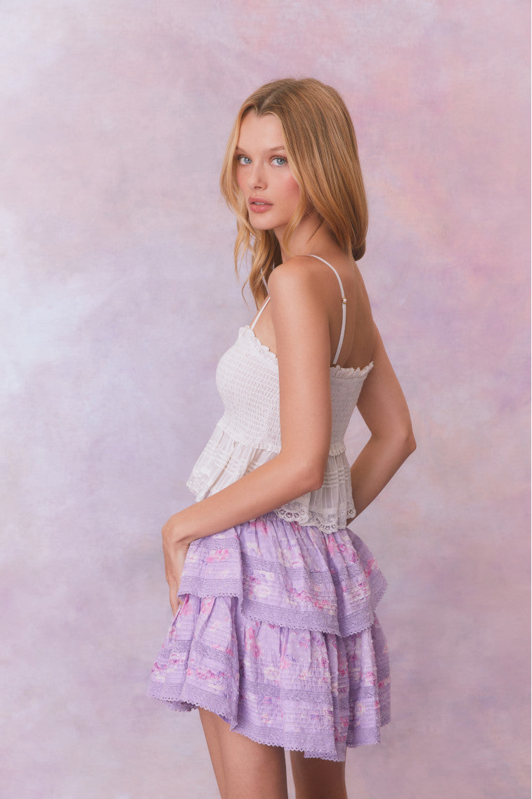 Signature Fragrance Print Ruffle Mini Skirt- Women