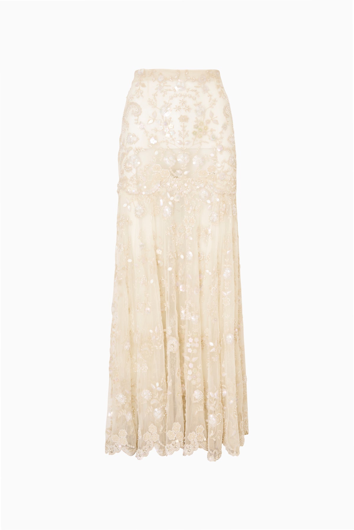 Ryana Pearl Embroidered Mesh Maxi Skirt