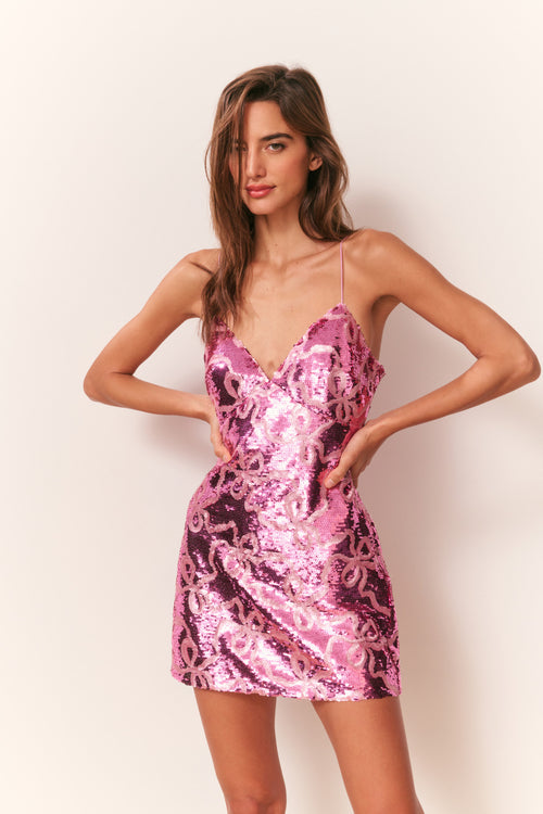 Sabeline Sequin Winding Bow Mini Dress