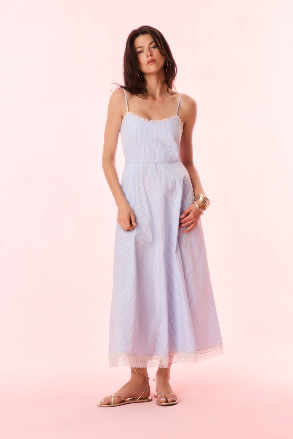 Sandara Cotton Pinstripe Midi Dress - PINK RIVIERA main image 0