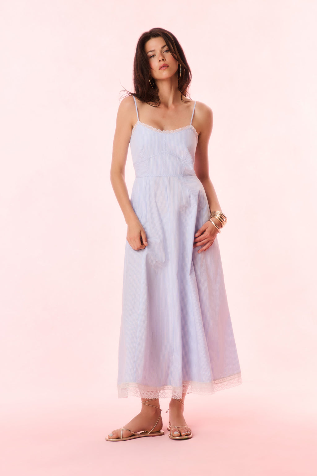 bianca pinstripe midi dress Sandara Cotton Pinstripe Midi Dress PINK RIVIERA / XXS