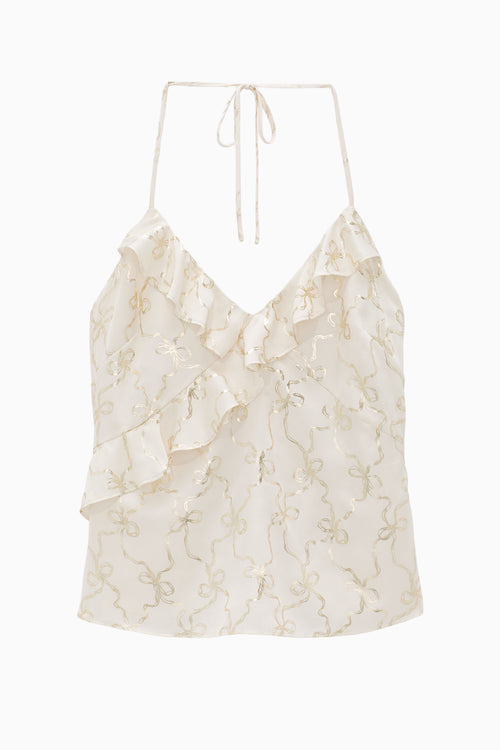 PINK x LoveShackFancy Satin Flounce Halter Top