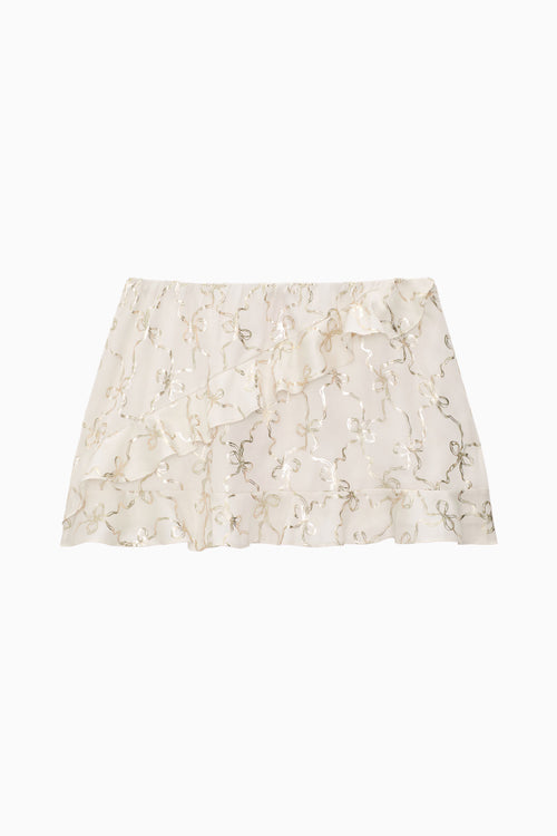 PINK x LoveShackFancy Satin Flounce Mini Skirt