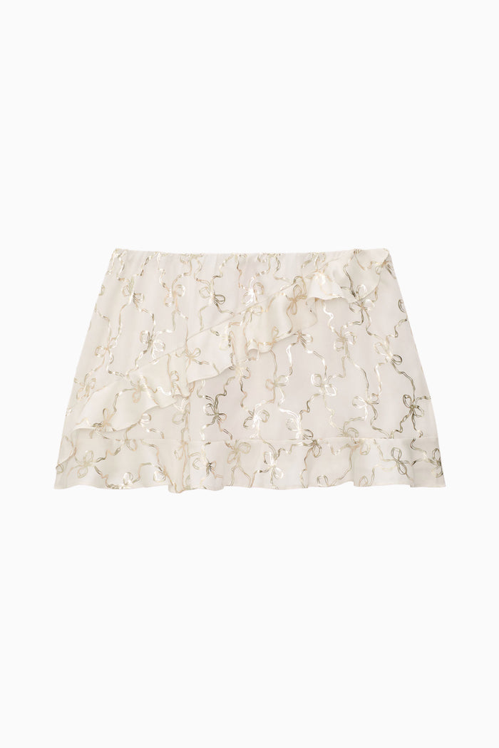 PINK x LoveShackFancy Satin Flounce Mini Skirt