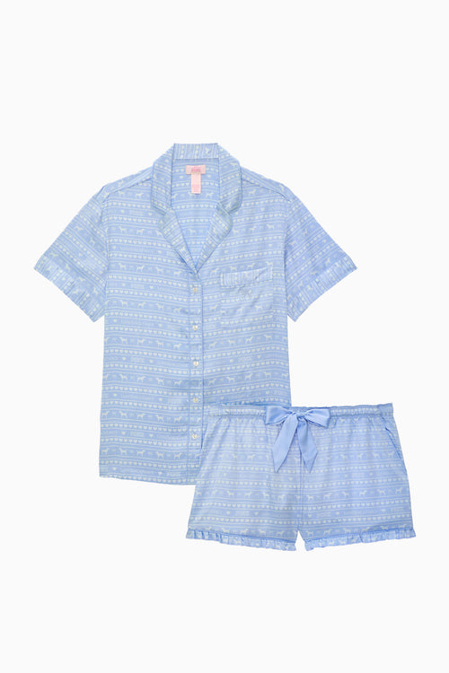 PINK x LoveShackFancy Satin PJ Short Sleeve And Boxer Set