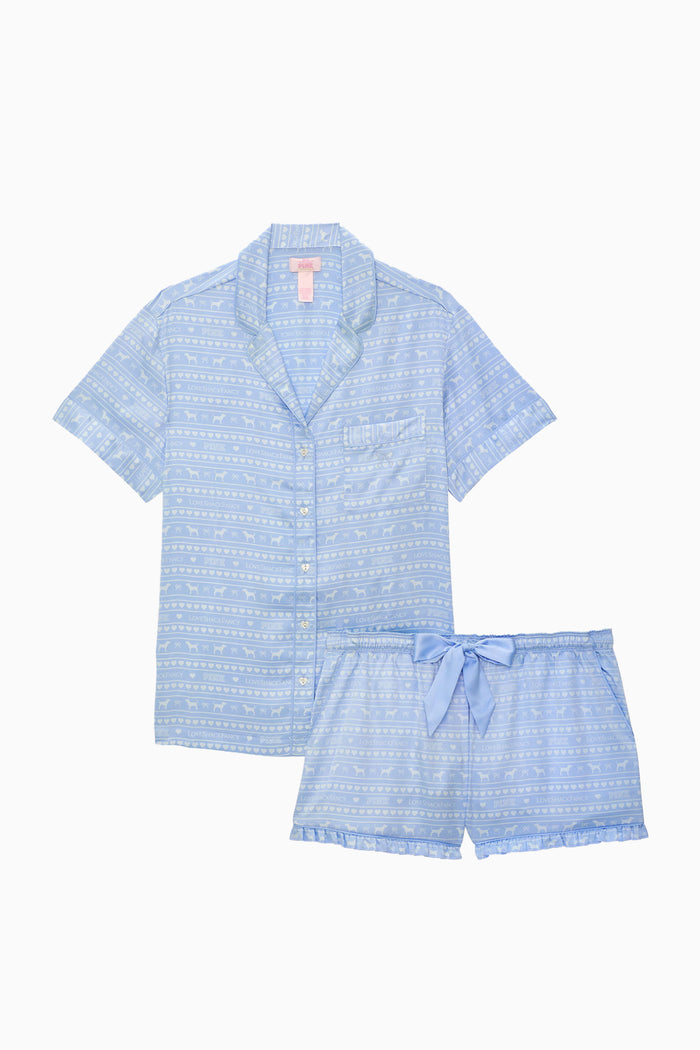 PINK x LoveShackFancy Satin PJ Short Sleeve And Boxer Set